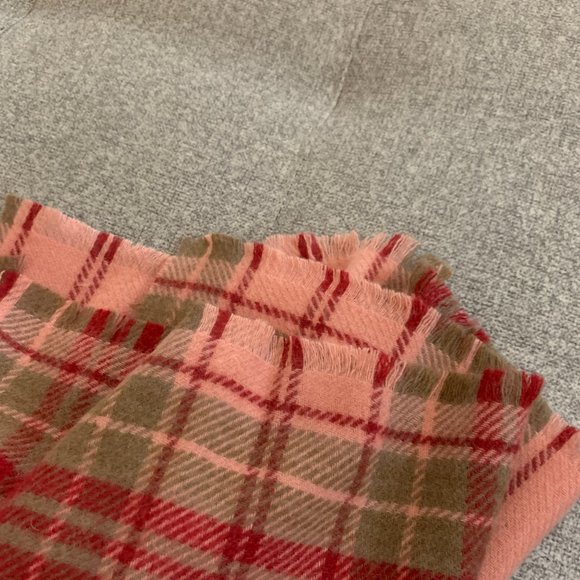 Acne coral pink plaid cashmere wool scarf - Picture 4 of 6